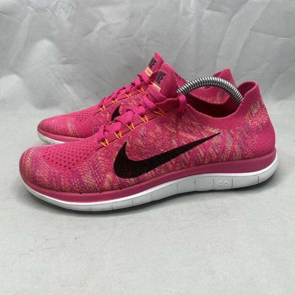 Nike Free 4.0 Flyknit Running Shoes Sneakers 717076-600 Pink Womens Sz 7